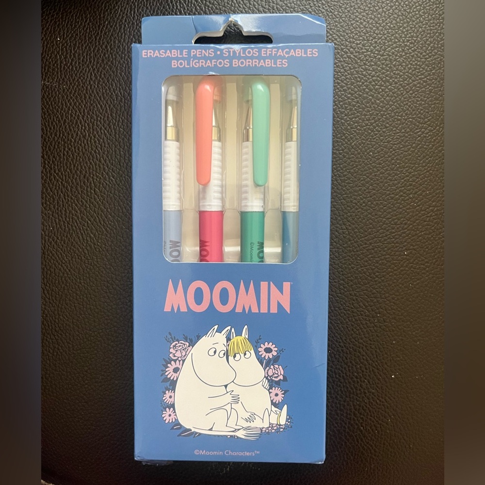 MOOMIN Erasable Pens Pink, Blue, Green & Purple 4 Pack Set NEW NWT NIB